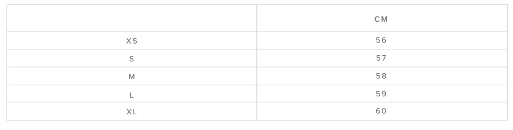 MYSTIC MK8 HELMET Sizechart