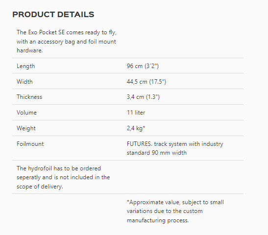 Levitaz EXO POCKET SE SIZECHART